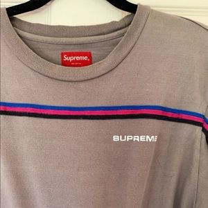Supreme GRAY Striped Long Sleeve Tee
